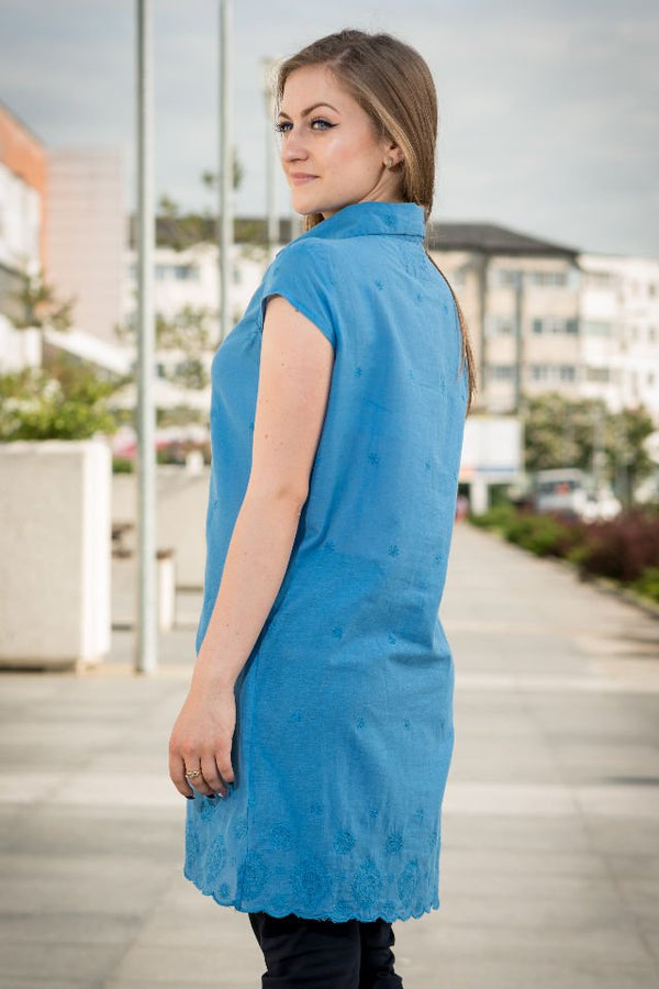 Rochie Albastra Cu Broderie Mărime M-L