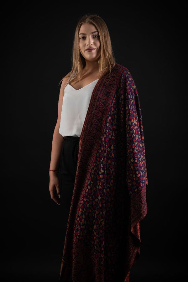 Şal Kani India, blumarin, rosu - Cel mai bun șal din Pashmina
