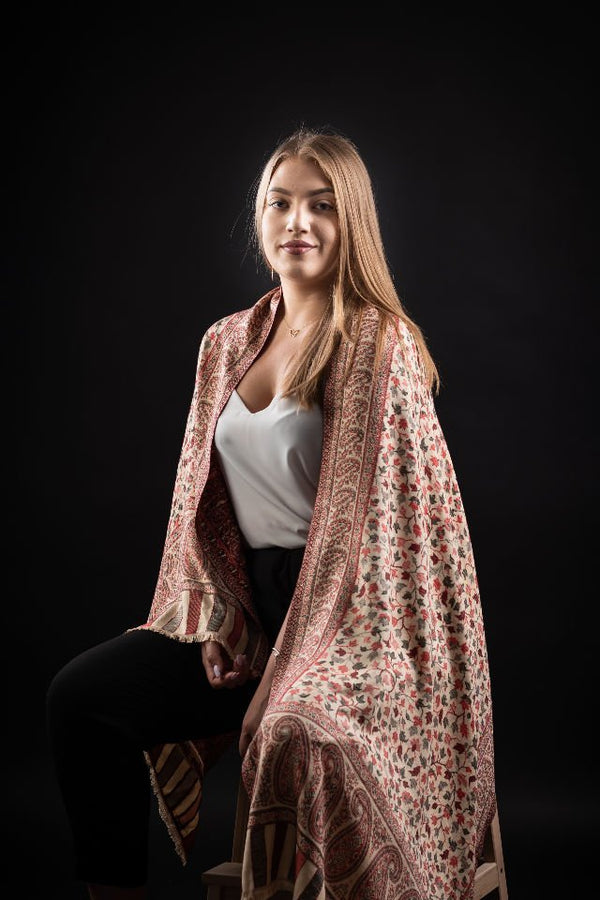 Şal Kani India, bej, maro, rosu - Cel mai bun șal din Pashmina