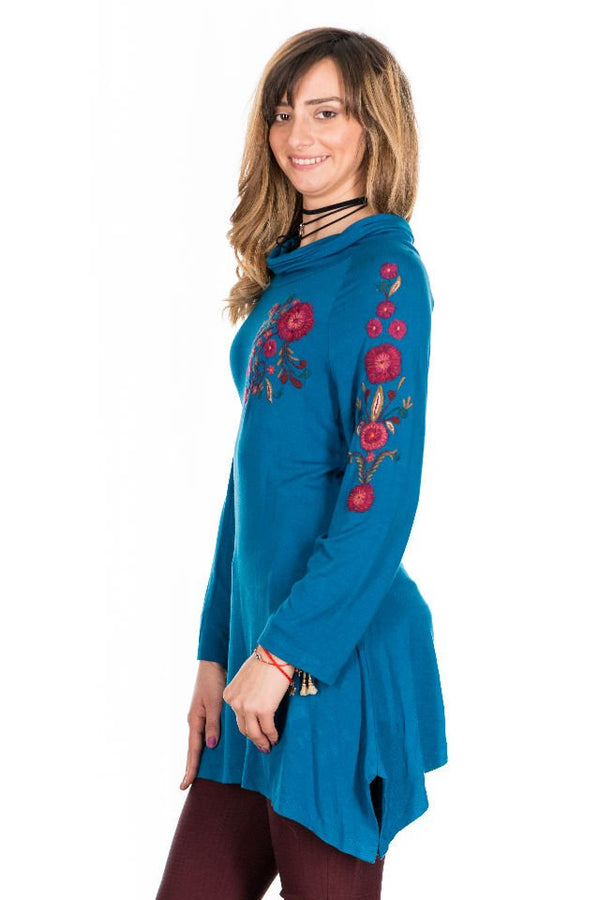 Bluza Albastru Turcoaz Cu Broderie Marime L