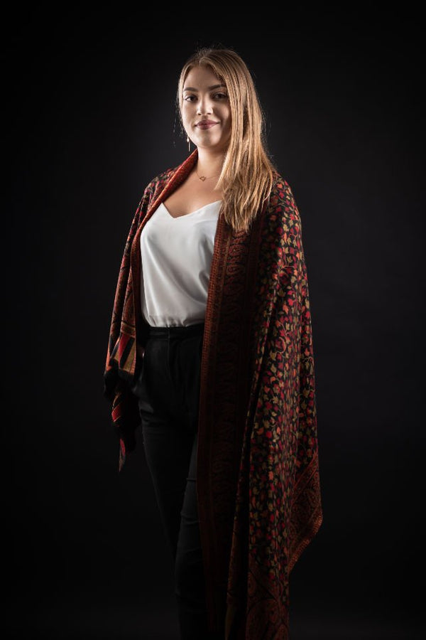Şal Kani India, negru, bej, rosu - Cel mai bun șal din Pashmina