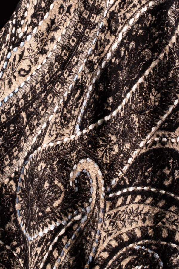 Sal negru-bej cu broderie hand made si blanita neagra India