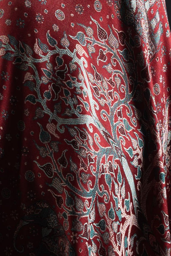 Şal Kani India, rosu inchis, floral - Cel mai bun șal din Pashmina