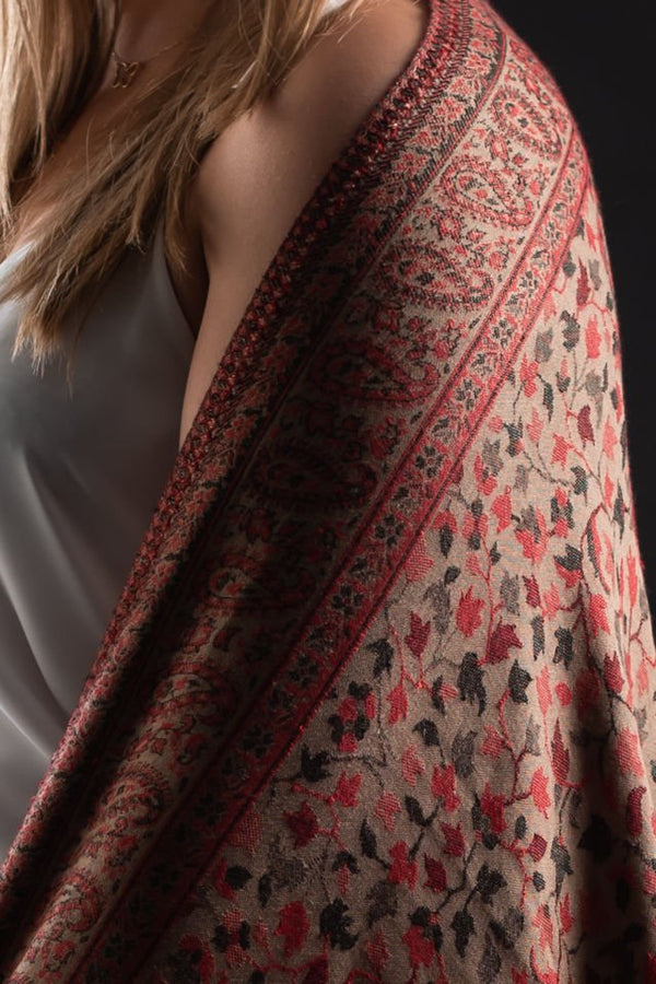 Şal Kani India, bej, maro, rosu - Cel mai bun șal din Pashmina