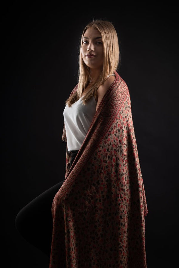Şal Kani India, bej, maro, rosu - Cel mai bun șal din Pashmina