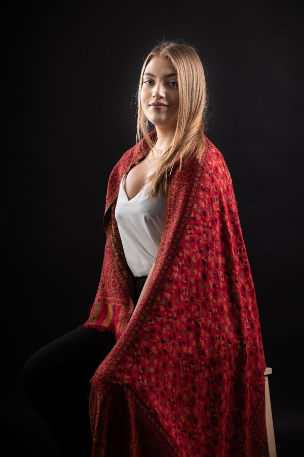 Şal Kani India, rosu- Cel mai bun șal din Pashmina