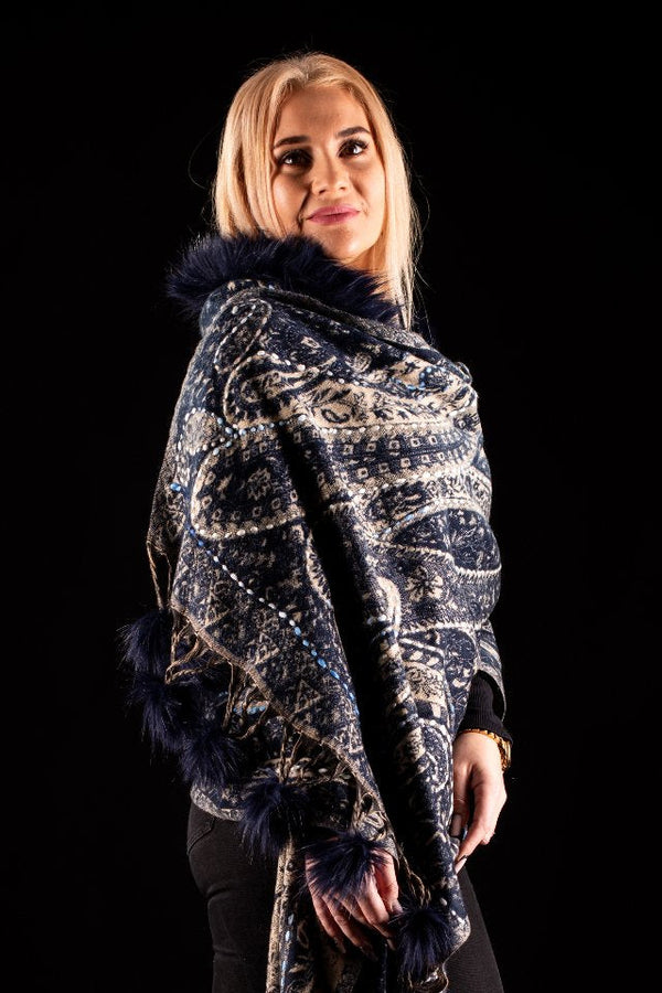 Sal negru-bej cu broderie hand made si blanita neagra India