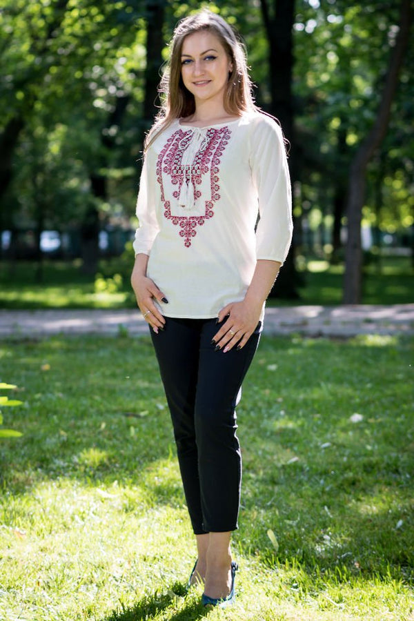 Bluza Tip Ie Cu Broderie Rosie Marime S