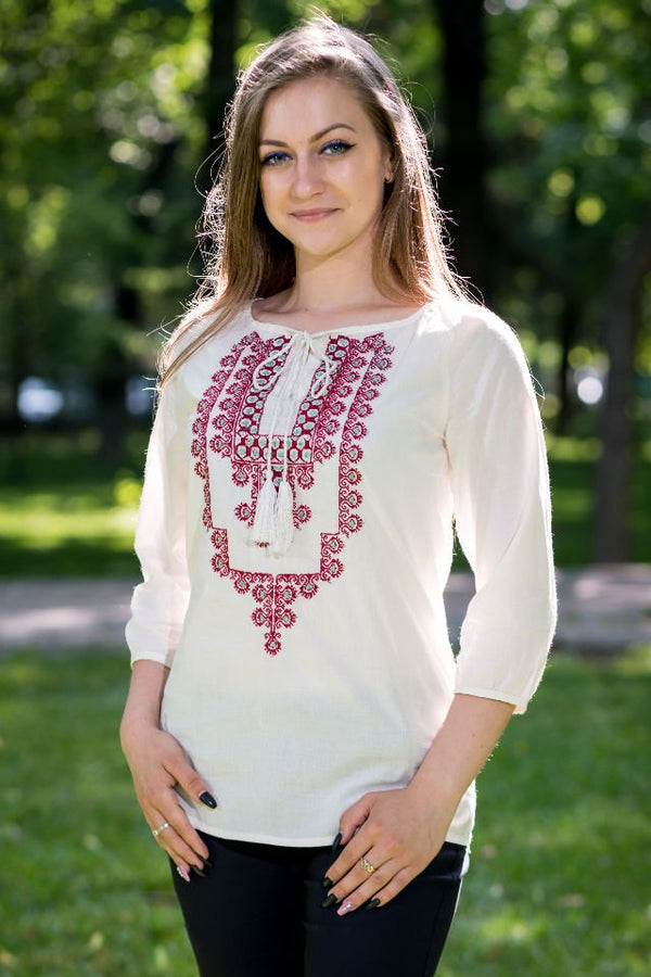 Bluza Tip Ie Cu Broderie Rosie Marime S