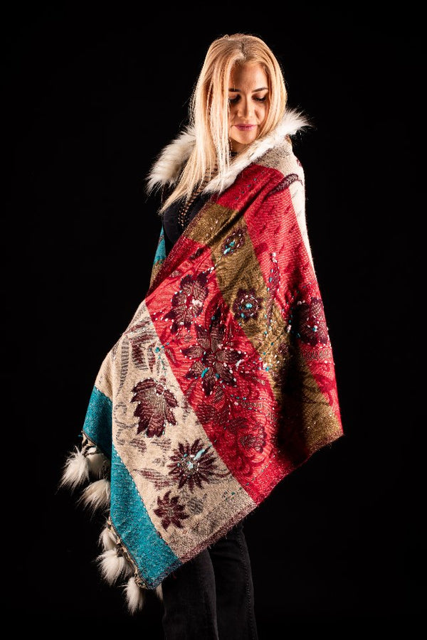 Sal rosu teracota cu broderie hand made si blanita albba India