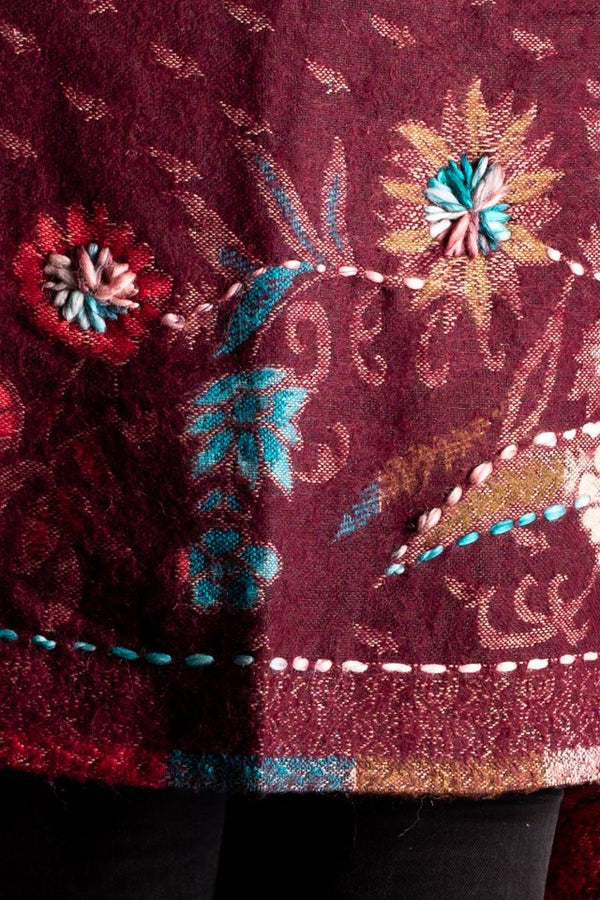 Sal rosu teracota cu broderie hand made si blanita albba India