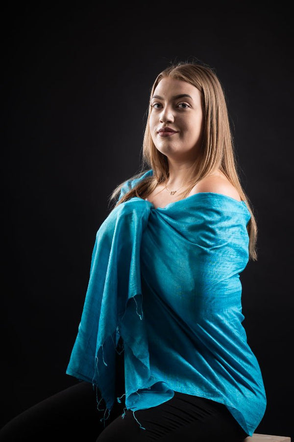 Esarfa matase bumbac albastru turquise