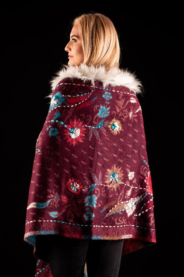 Sal rosu teracota cu broderie hand made si blanita albba India