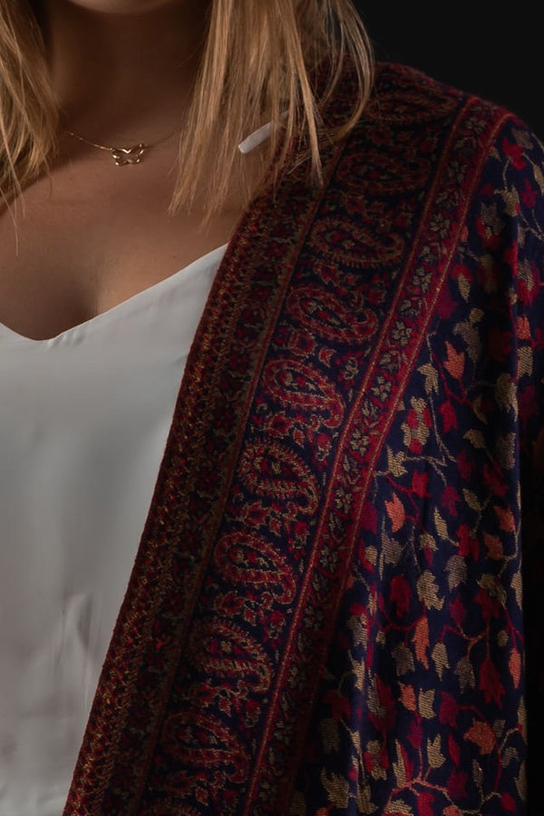 Şal Kani India, blumarin, rosu - Cel mai bun șal din Pashmina