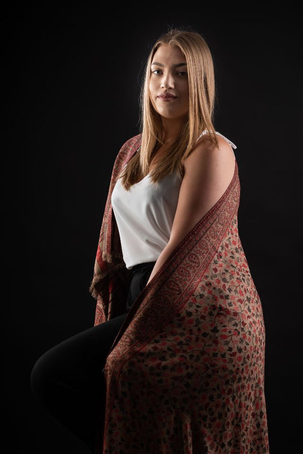 Şal Kani India, bej, maro, rosu - Cel mai bun șal din Pashmina