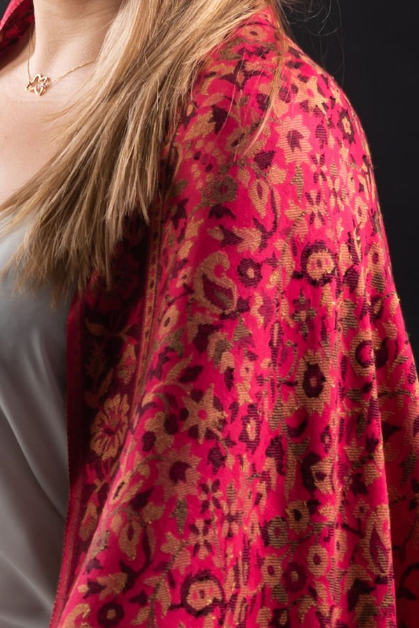 Şal Kani India, floral, rosu - Cel mai bun șal din Pashmina
