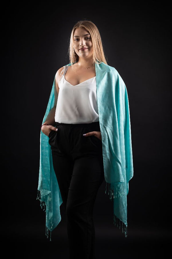 Esarfa matase bumbac turquise marin
