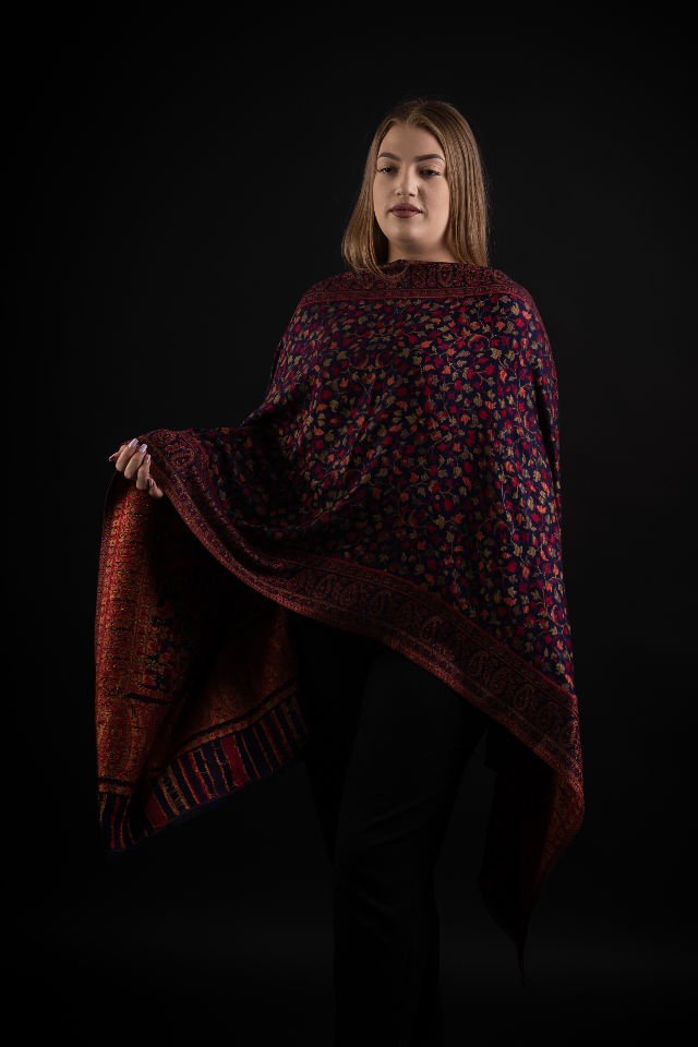 Şal Kani India, blumarin, rosu - Cel mai bun șal din Pashmina