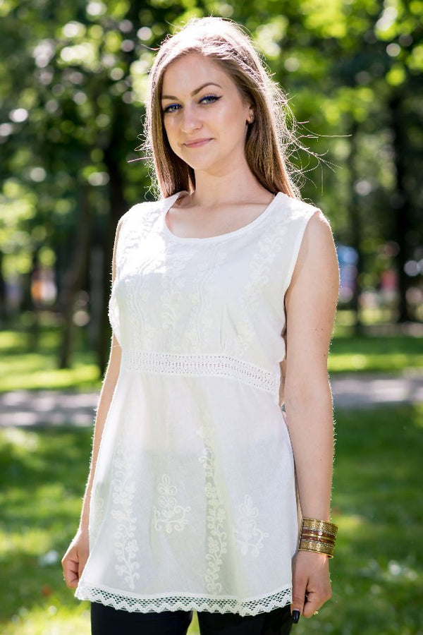 Bluza Chimono Alba Cu Broderie Marime M