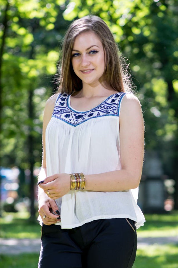 Bluza Chimono Cu Broderie Albastra Marime S-M