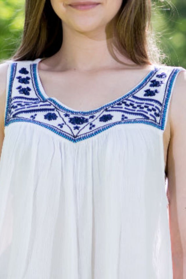 Bluza Chimono Cu Broderie Albastra Marime S-M