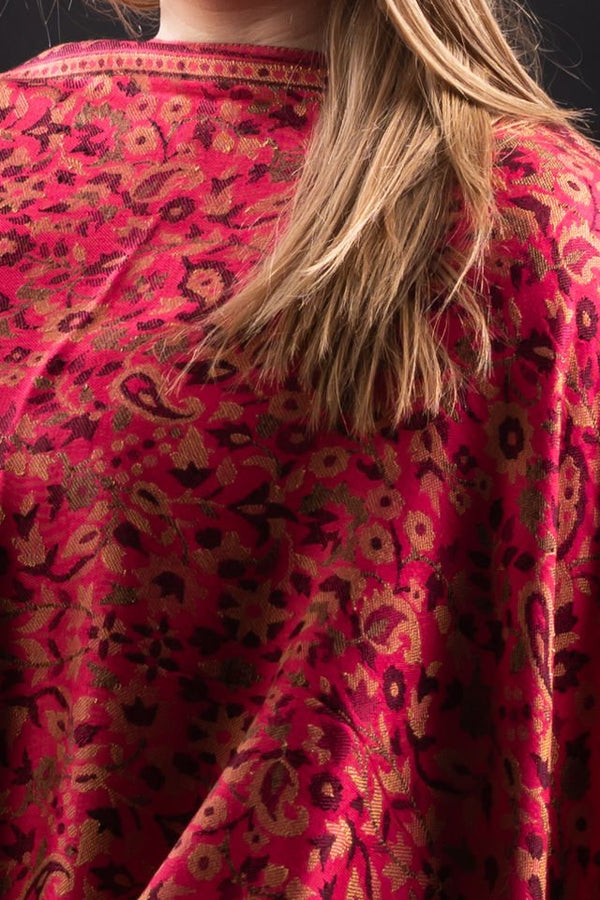 Şal Kani India, floral, rosu - Cel mai bun șal din Pashmina