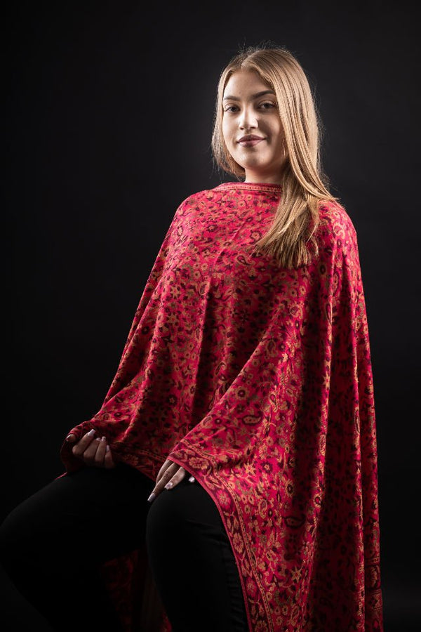 Şal Kani India, floral, rosu - Cel mai bun șal din Pashmina