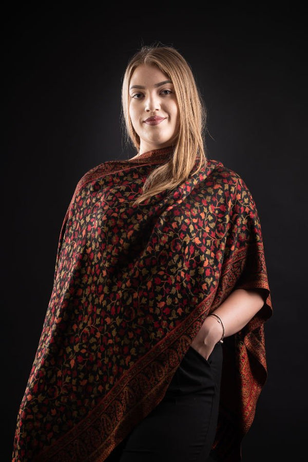 Şal Kani India, negru, bej, rosu - Cel mai bun șal din Pashmina