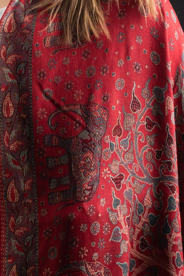 Şal Kani India floral cu motive indiene, rosu - Cel mai bun șal din Pashmina