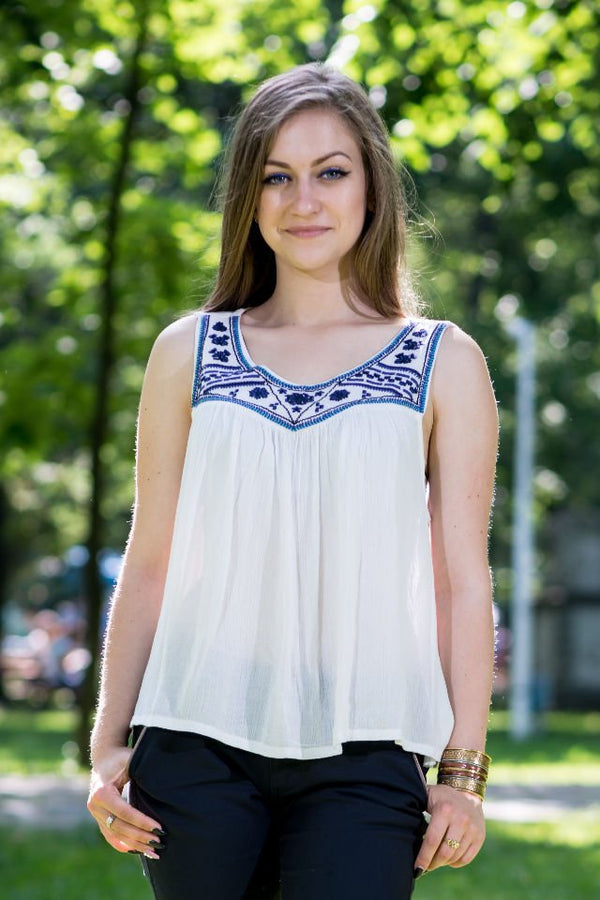 Bluza Chimono Cu Broderie Albastra Marime S-M