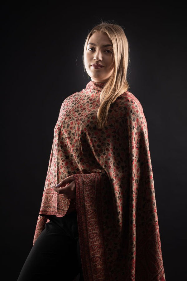 Şal Kani India, bej, maro, rosu - Cel mai bun șal din Pashmina