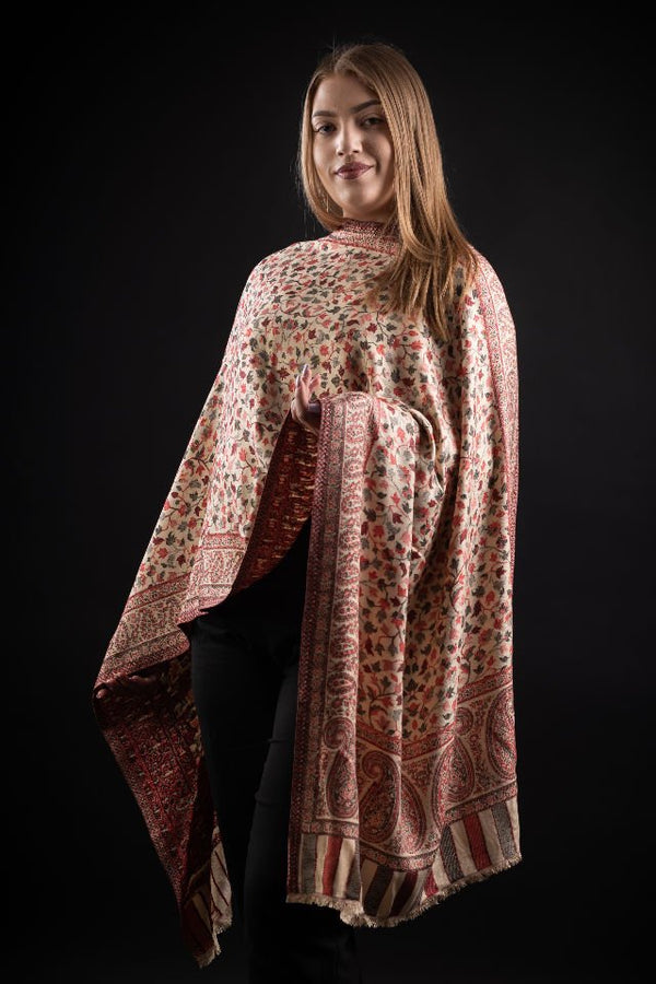 Şal Kani India, bej, maro, rosu - Cel mai bun șal din Pashmina