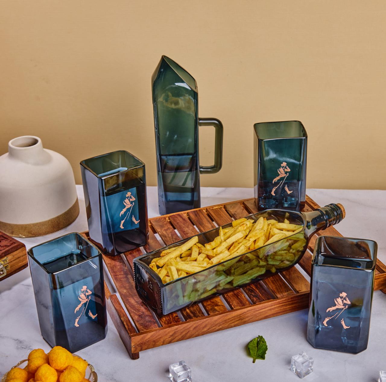 Johnnie Walker Double Black Full Set – Medium Glasses with Upcycled Platter and Jug