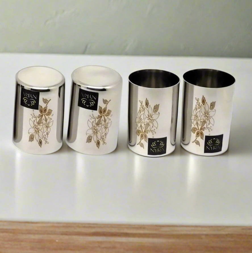 stainless Steel Glass/Tumbler with Laser Floral Design 