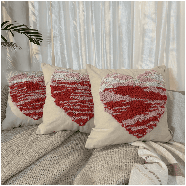 Pink Pebble Heart Tufted Cushion Cover
