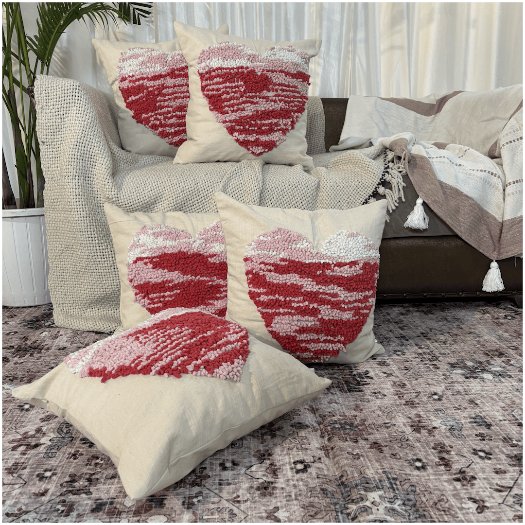 Pink Pebble Heart Tufted Cushion Cover