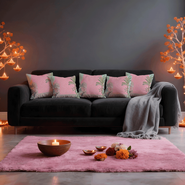 Blush Garden Scene Cushion Cover