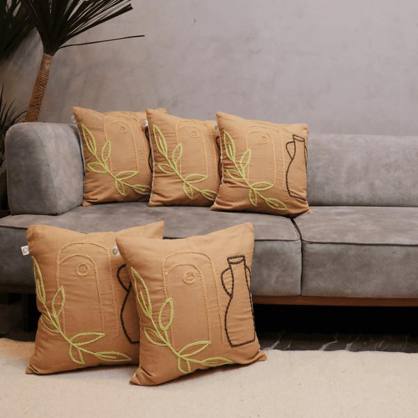 Boho Pottery Embroidered Tufted Cushion Cover- Set of 5