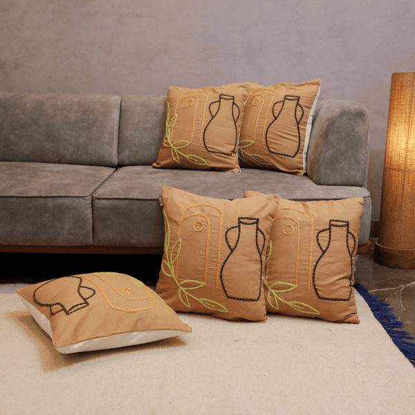 Boho Pottery Embroidered Tufted Cushion Cover- Set of 5