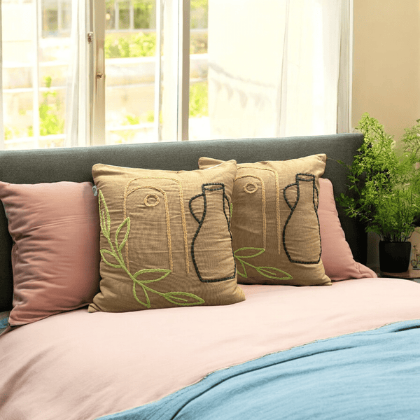 Boho Pottery Embroidered Tufted Cushion Cover