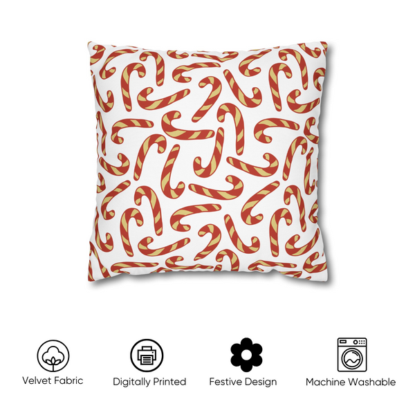 Candy Cane Velvet Chirstmas Cushion Cover