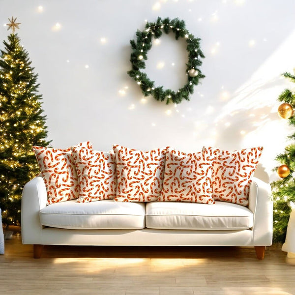 Candy Cane Velvet Chirstmas Cushion Cover