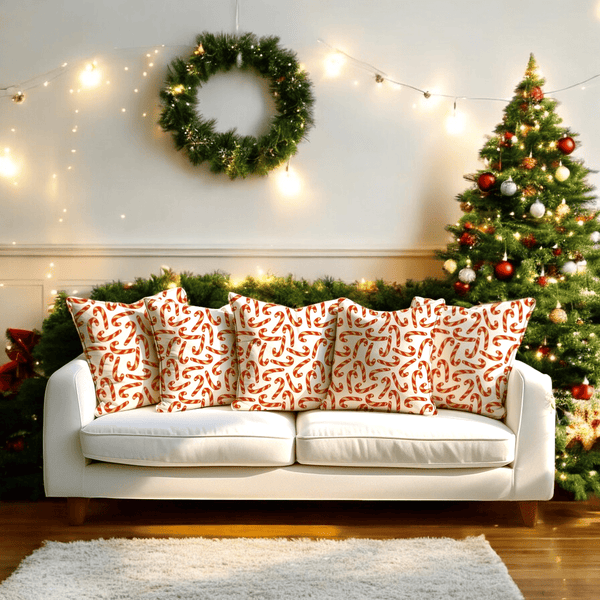 Candy Cane Velvet Chirstmas Cushion Cover