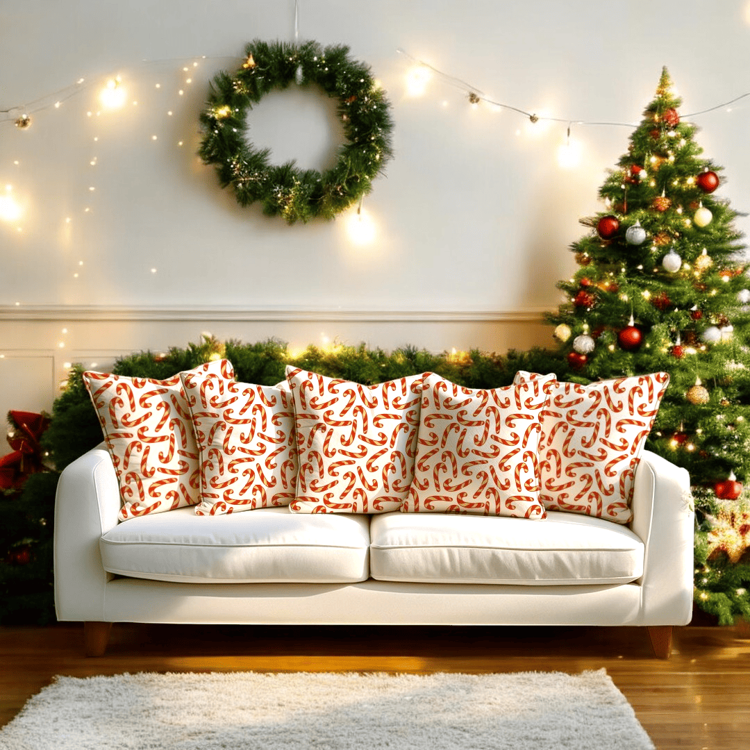Candy Cane Velvet Chirstmas Cushion Cover Set of 5