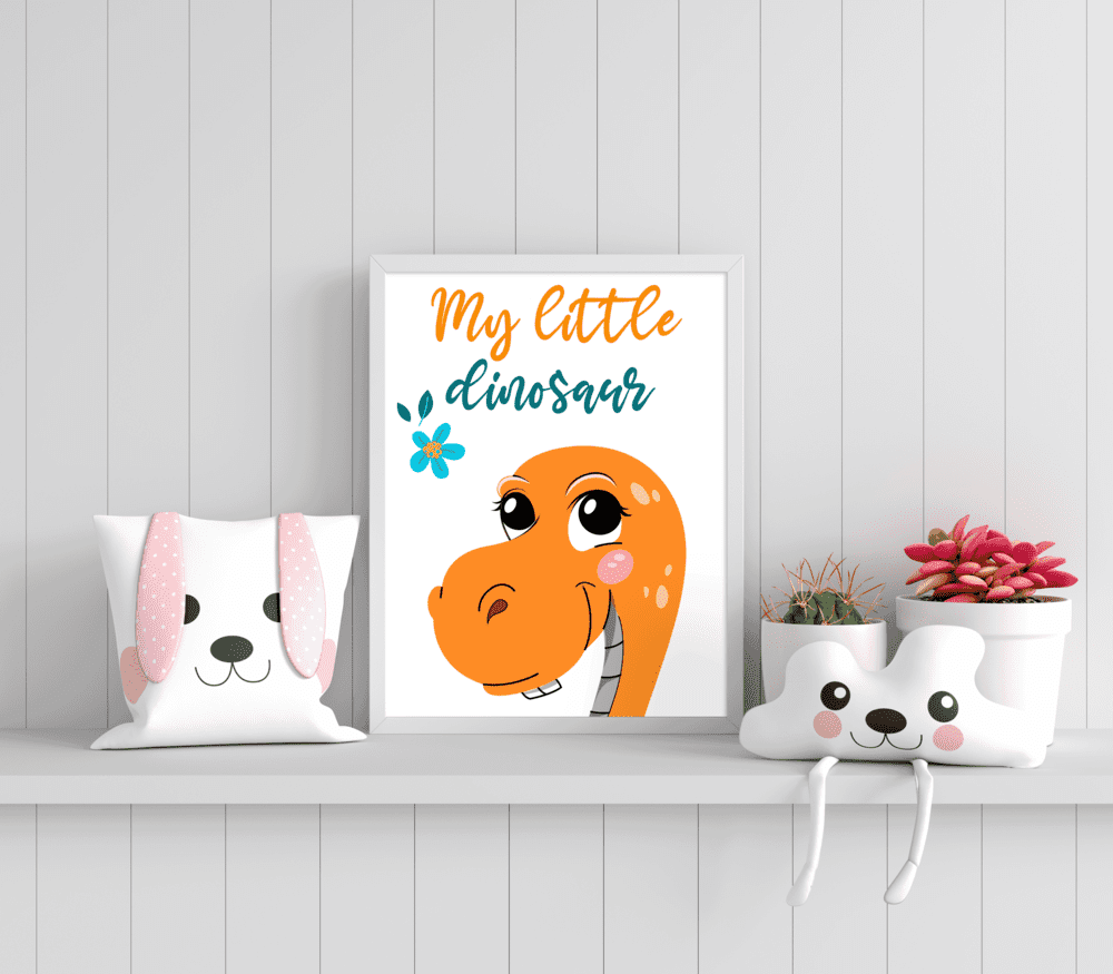 Cheerful Dino Buddy - Framed Wall Art