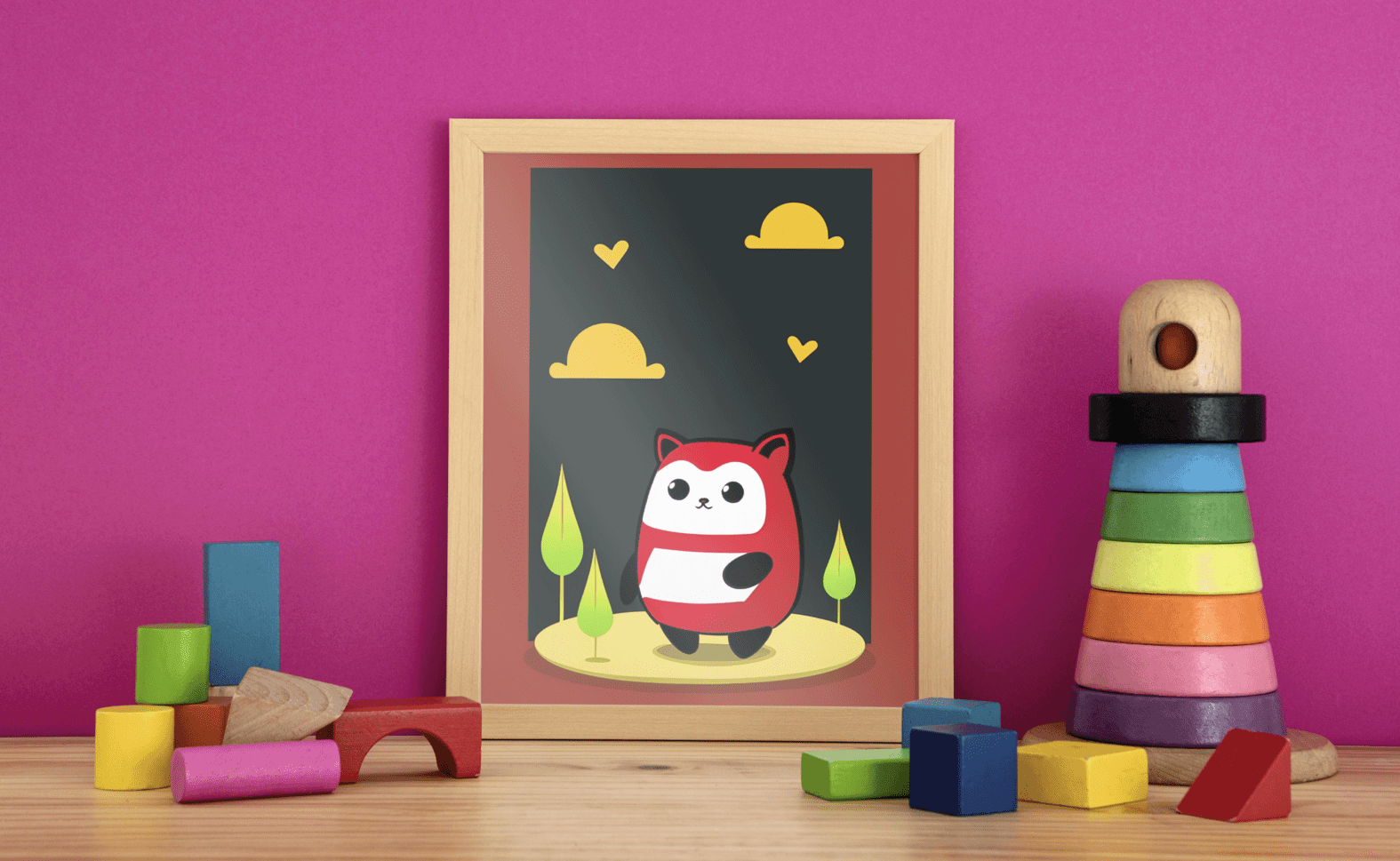 Cheerful Panda Play - Framed Wall Art