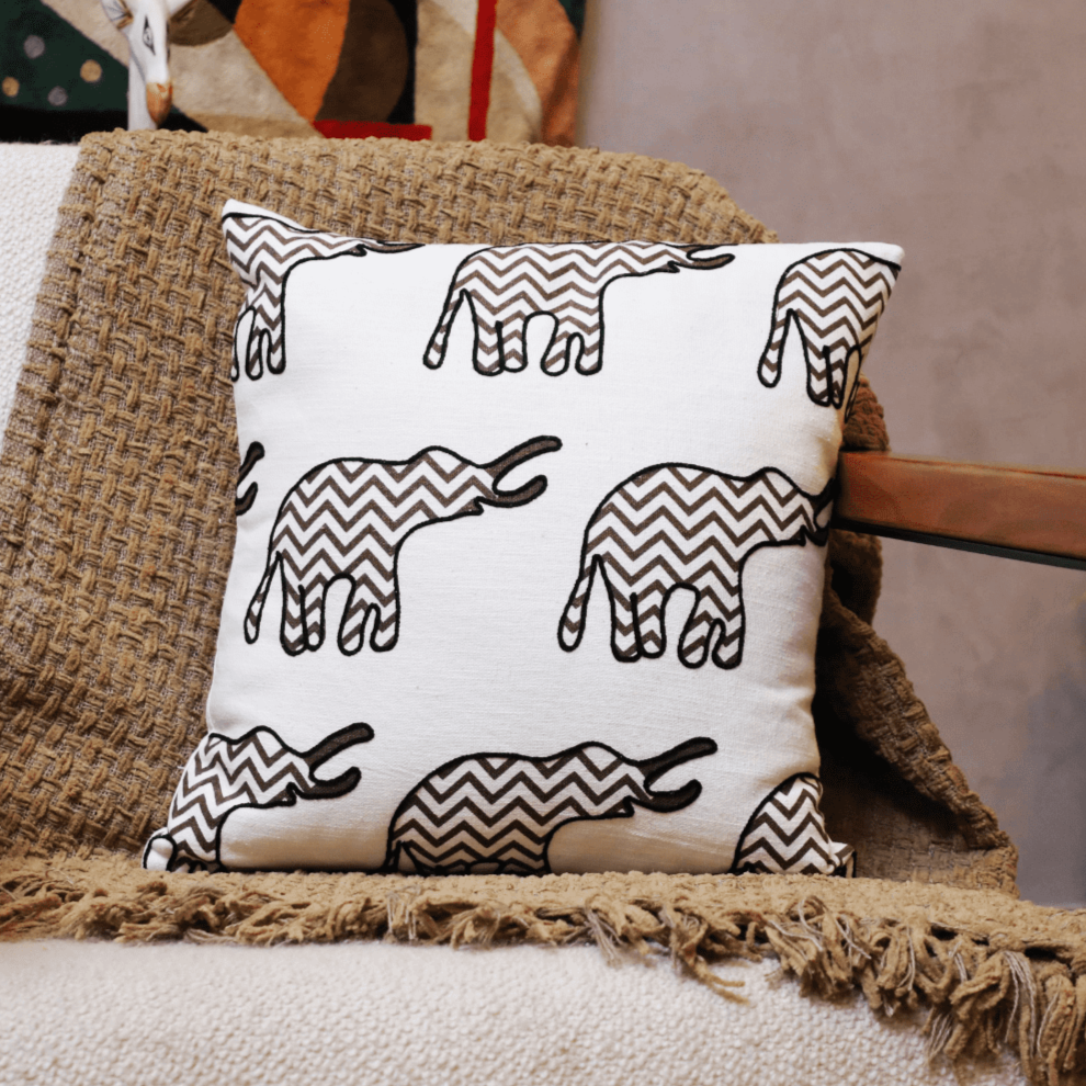 Chevron Elephant Embroidered Cushion Cover - Set of 5
