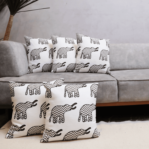 Chevron Elephant Embroidered Cushion Cover - Set of 5