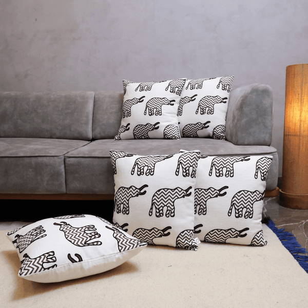 Chevron Elephant Embroidered Cushion Cover - Set of 5