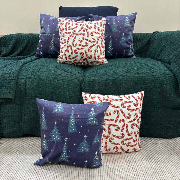 Christmas Trees & Candy Cane Velvet Christmas Cushion Cover Set of 5 - Combo